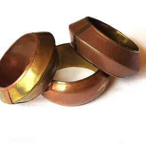 Vintage 1990s Bangle Bracelets Set Of 3 Copper Brass Metals